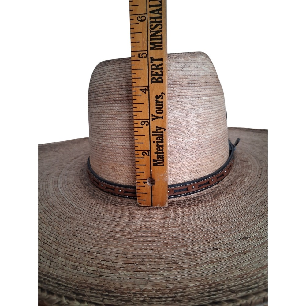 ARIAT Western Men's Fired Palm Leaf Straw Western Cowboy Hat Sun Protection Farm - Picture 4 of 16